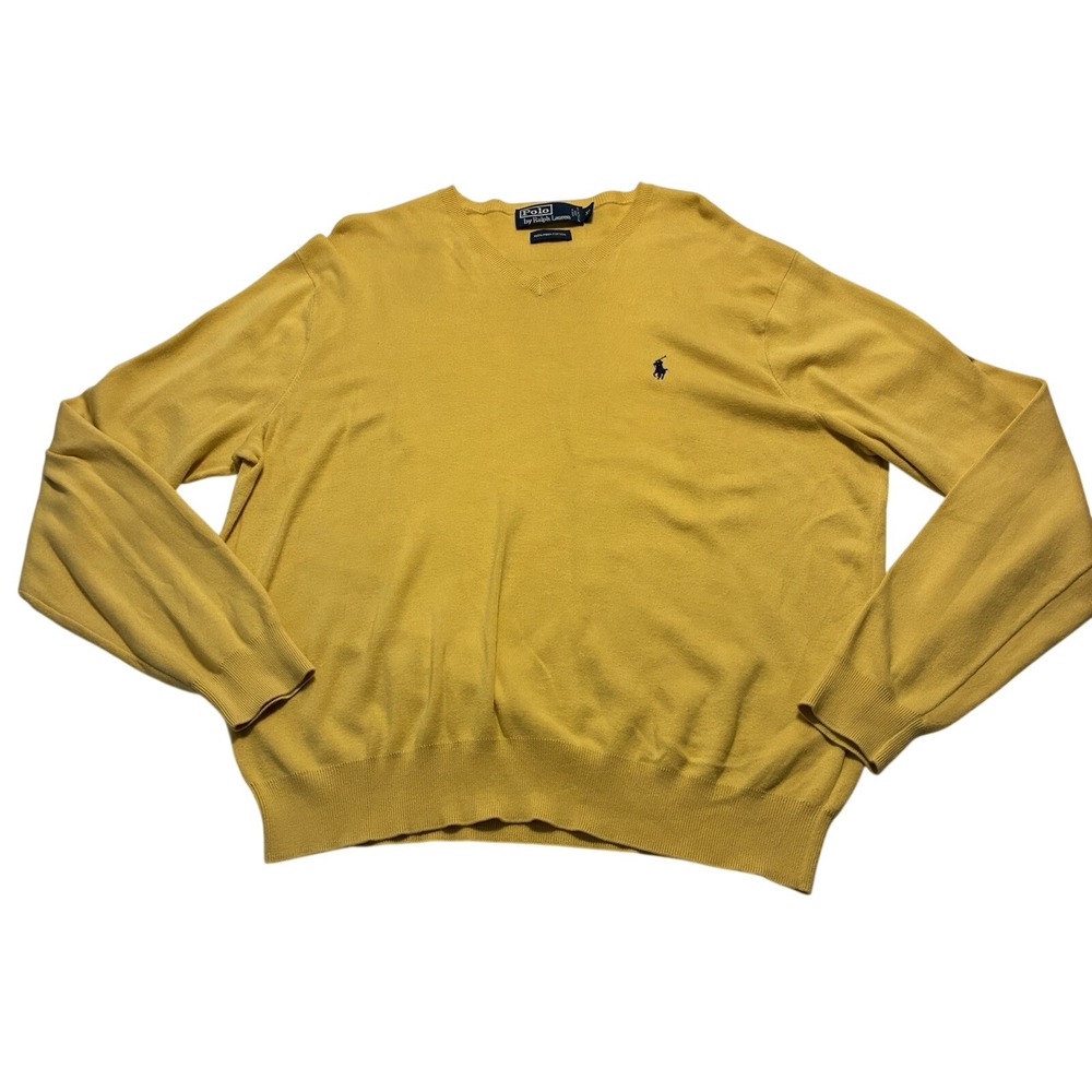Polo Ralph Lauren Mens Yellow V-Neck Sweater Pima Cotton Pony Logo XL